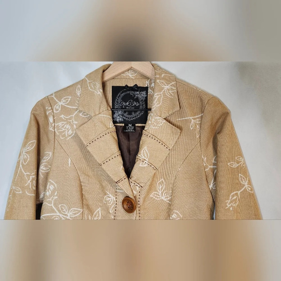 Nick & Mo Womens Corduroy Blazer Size M Tan Floral Maximalism Retro Artsy - Picture 6 of 8